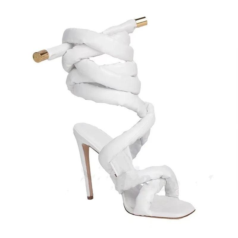 “Twisted” Thick Tie Heel Sandal