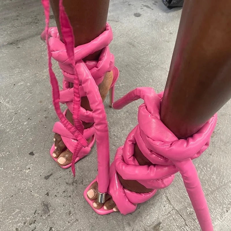 “Twisted” Thick Tie Heel Sandal