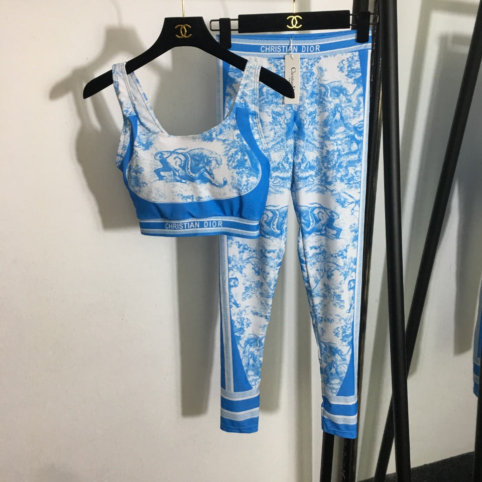 Christian Dior Luxury Brand Clothes Leggings and Crop Top Set For Women